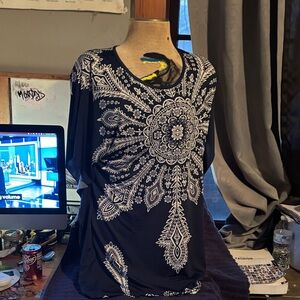 Polo by Ralph Lauren Navy and White Patterned Blouse